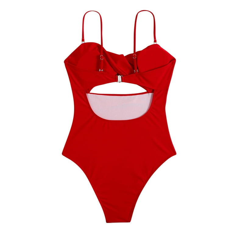 RQYYD Reduced Women s One Piece Swimsuits Tummy Control Cutout High Waisted Bathing Suit Twist Front 1 Piece Swimsuit Red L