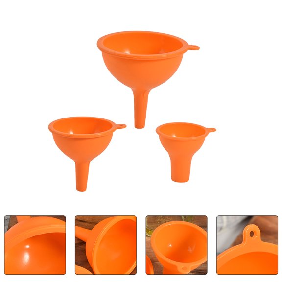ETEREAUTY Set of 3 Orange Silicone Funnels Multipurpose Transfer Tools for Oil, Vinegar, Sauce and Kitchen Use