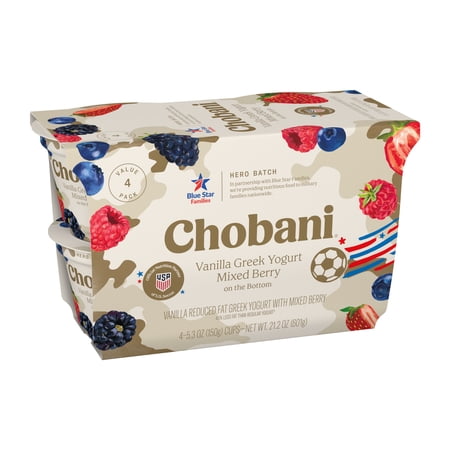 Chobani Low-Fat Vanilla Greek Yogurt Mixed Berry On The Bottom, Hero Batch 5.3oz 4PK