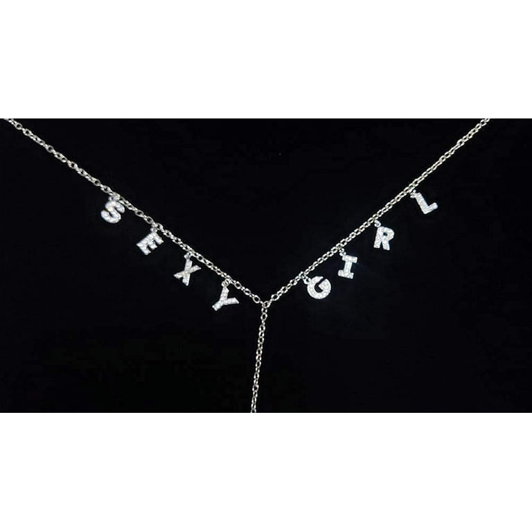 Women Sexy Rhinestone Waist Body Chain Crytal Sexy Girl Letter Pendant  Belly Waist Chain T-String Thong Body Jewelry (Sexy Girl Letter) 