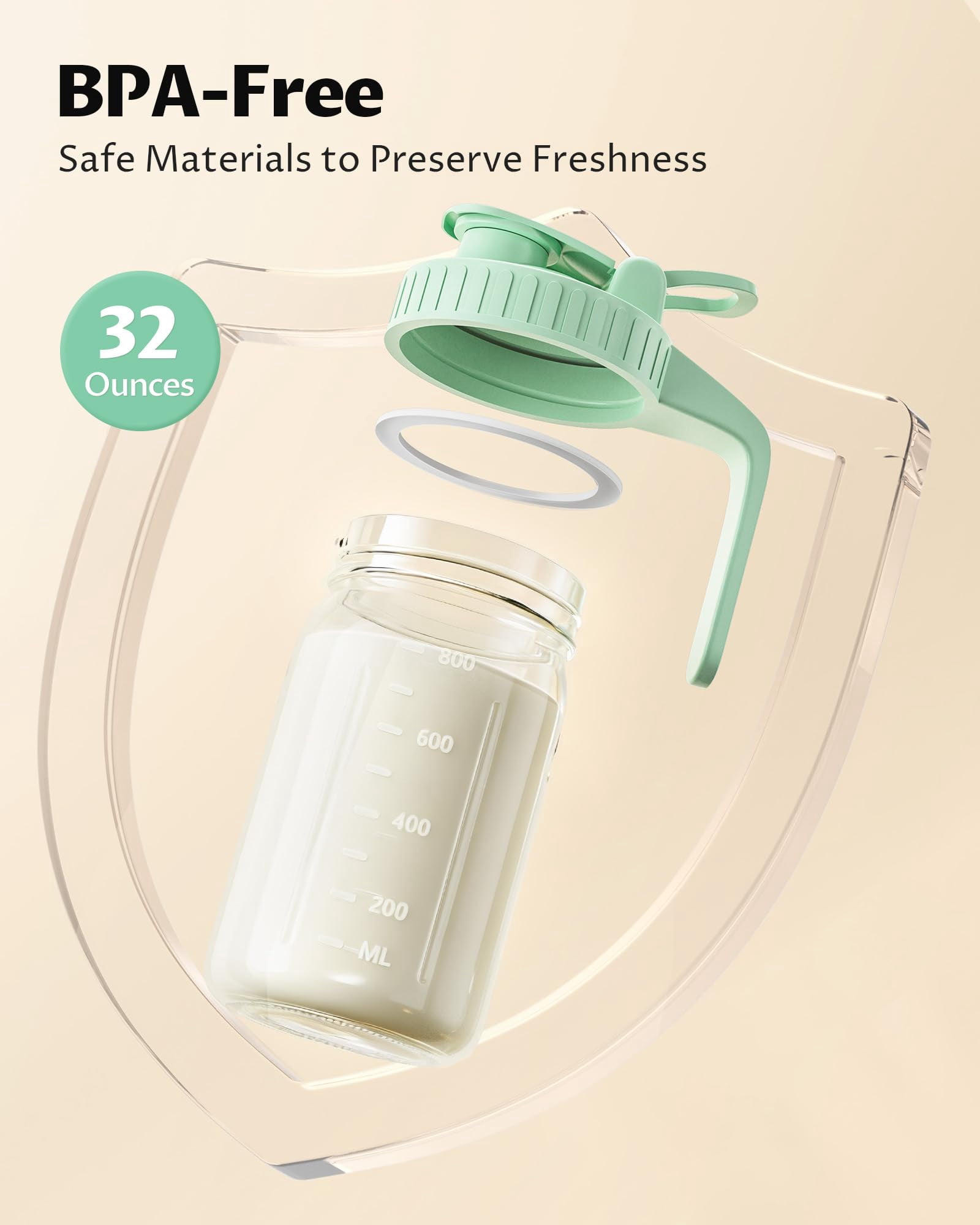2-pack 32oz Breast Milk Pitcher With Lid - Leak-proof  Airtight Glass Storage Container For Breastmilk Formula And Beverages Easy Pour Spout Wide Mouth Quick Filling Cleaning