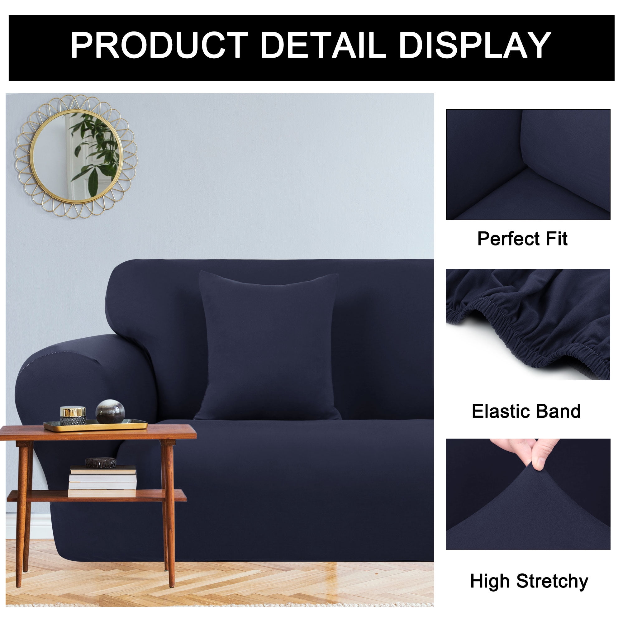 Unique Bargains Solid 1/2/3 Seater Sofa Cover Stretch Couch Slipcover Navy