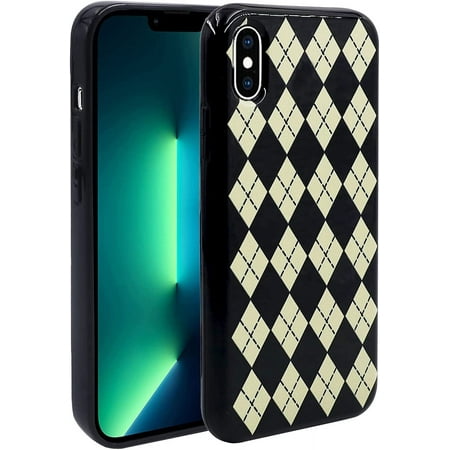 Phone Case for iPhone Xs Max, Kawaii TPU Bumpers Back Phone Cover for iPhone Xs Max (6.5 inch), Women Girl Protective Cases Slim Cover, Black Diamond Grid-2