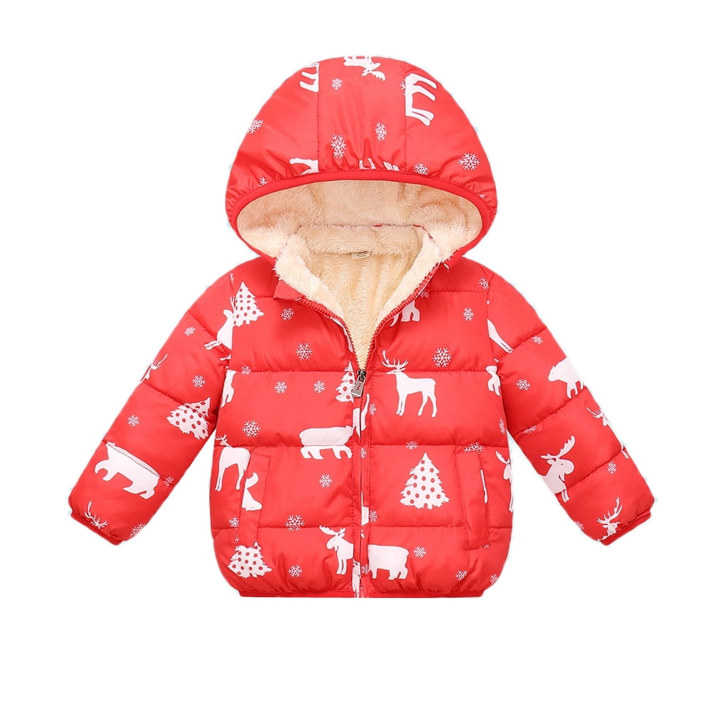 SYNPOS Toddler Little Boy Girl Fleece Hooded Puffer Jacket Elk Print