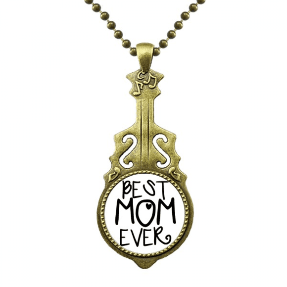 Best Mom Ever Words Mother's Day Necklace Antique Guitar Jewelry Music Pendant