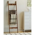 thumbnail image 4 of Blanket Ladder Shelf for Living Room, Decorative Wood Quilt Rack with 4 Hooks, 6-Tier, Rustic Brown, 4 of 7