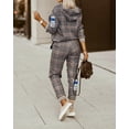 thumbnail image 3 of Suit Women's Multicolour Printed Long Sleeve Culottes Hooded Sweatshirt Slim Fashion Elegant Commuter Suit, 3 of 3