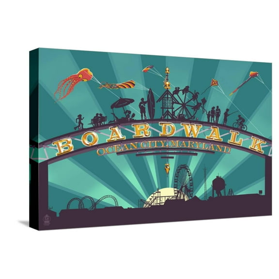 Art.com Ocean City, Maryland - Boardwalk Sign Stretched Canvas Print Wall Art by Lantern Press, 24" x 16"