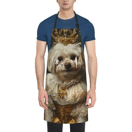 

Tebeau Regal Dog In Royal Attire Print Waterproof Cooking Aprons Adjustable Bib Soft Chef Apron with 2 Pockets for Men Women