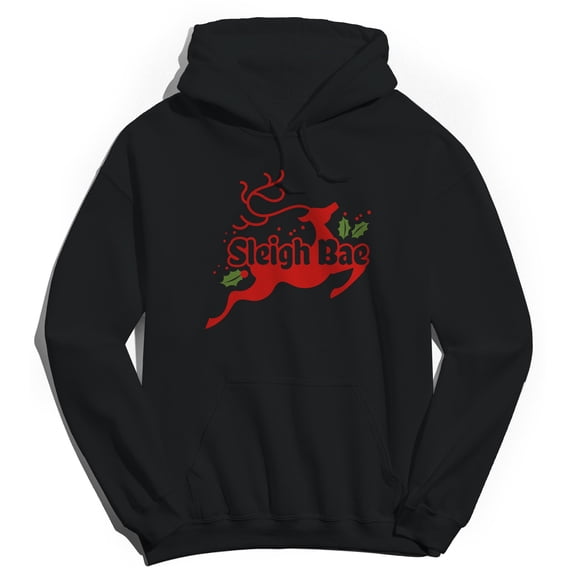 Christmas Holiday Sleigh Bae Graphic Black Men's Cotton Pullover Hoodie