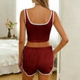 thumbnail image 3 of Bixock Womens Pajama Set,Pajamas for Women Solid Color U Neck Fitted Camisole Crop Top Summer Lightweight 2 Piece Loungewear Sleepwear, 3 of 6
