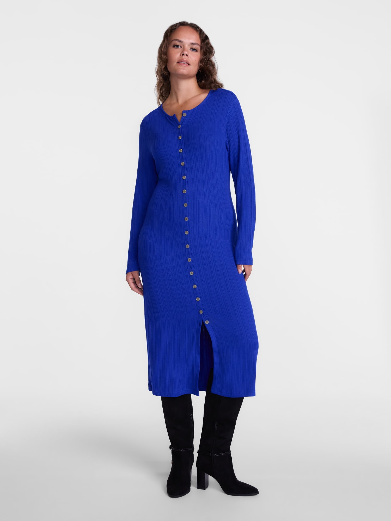 Scenario Women's Cardigan Midi Dress with Long Sleeves, Sizes XS-XXXL