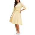 thumbnail image 2 of INSPIRE CHIC Women's Pleated Dress 3/4 Sleeve V Neck Belted 2026 Elegant Work A-Line Dresses S Light Yellow, 2 of 5