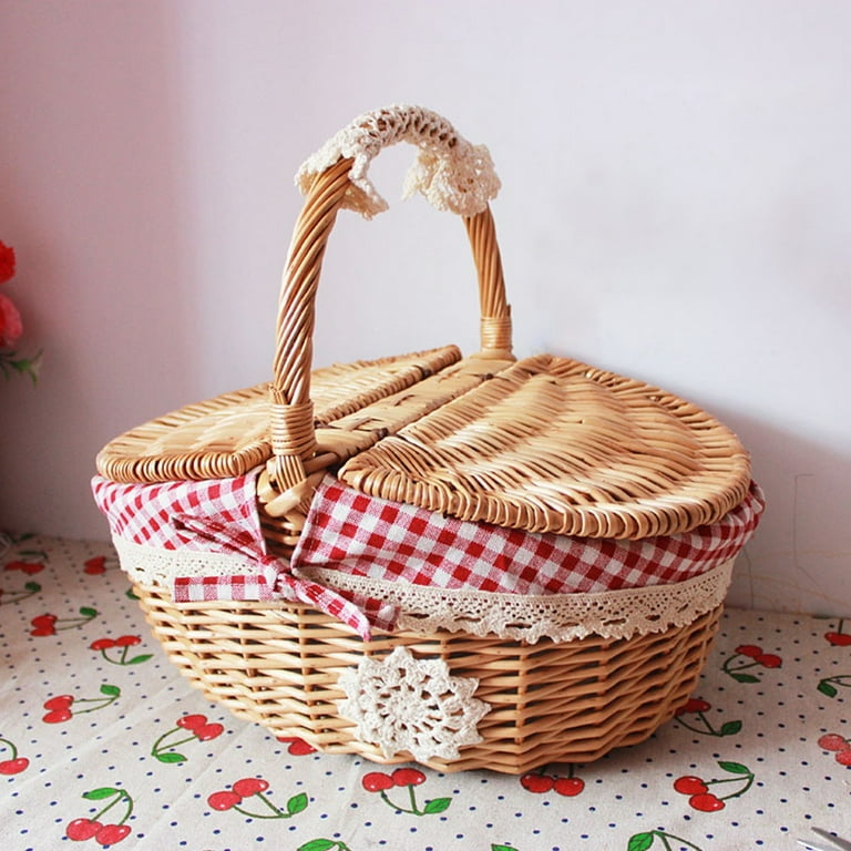 Wicker Picnic Basket, Country Style Japanese Handmade Woven Basket
