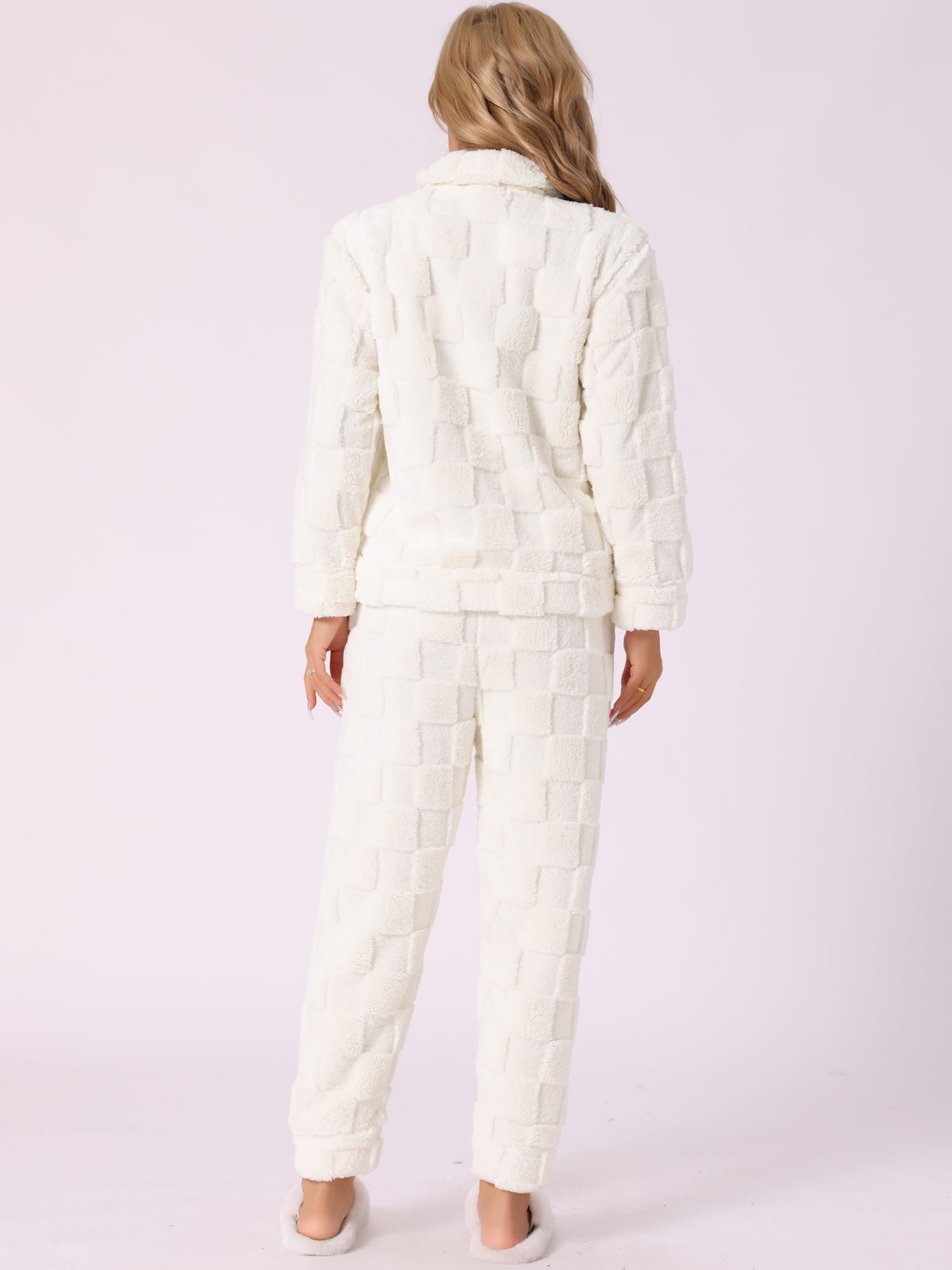 DARING DIVA Women's Flannel Soft Winter Warm Pajama Lounge Set Set with Pockets White XS