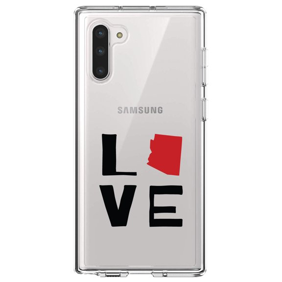 DistinctInk Clear Shockproof Hybrid Case for Samsung Galaxy Note 10 (6.3" Screen) - TPU Bumper Acrylic Back Tempered Glass Screen Protector - Arizona - Love Black & Red