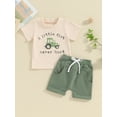 thumbnail image 6 of Toddler Kids Boy Shorts Clothing Set 0 6 12 18 24 Months 2T 3T 4T Letter Tractor Print Short Sleeve Round Neck T-Shirt with Solid Shorts 2Pcs Outfit, 6 of 9