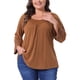 thumbnail image 1 of Blusas de mujer de talla grande Agnes Orinda, con mangas largas, panel de ganchillo, diseño calado, plisadas, casuales, talla 2X, color marrón, 1 of 5