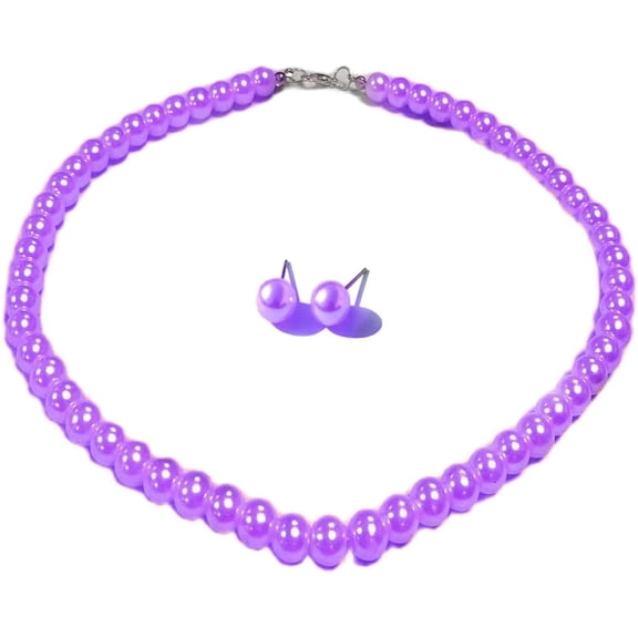Handmade Round Smooth Simulated Multicolor Pearl Beads Chain Necklace and Drop Dangle Earrings Set Bridal Wedding Festival Minimalist Jewelry for Women