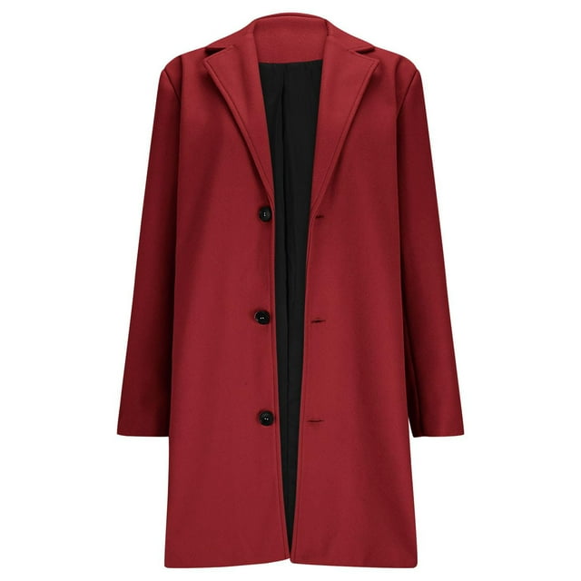 Women's Long Wool Coats Single Breasted PeaCoat Notched Lapel Trench Coat Overcoat