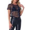 thumbnail image 4 of INSPIRAR CHIC Top Corto Metálico Brillante de Manga Corta Semi Transparente para Mujeres XS Arcoíris, 4 of 6
