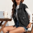thumbnail image 4 of European And Retro Denim Slim Fit Washed Vest Jacket Casual For Women Teal Vest Natural Leather Vest Long Winter Coats for Women Womens Vest Long Coat Women Western Style Vests for Women Girls Winter, 4 of 8