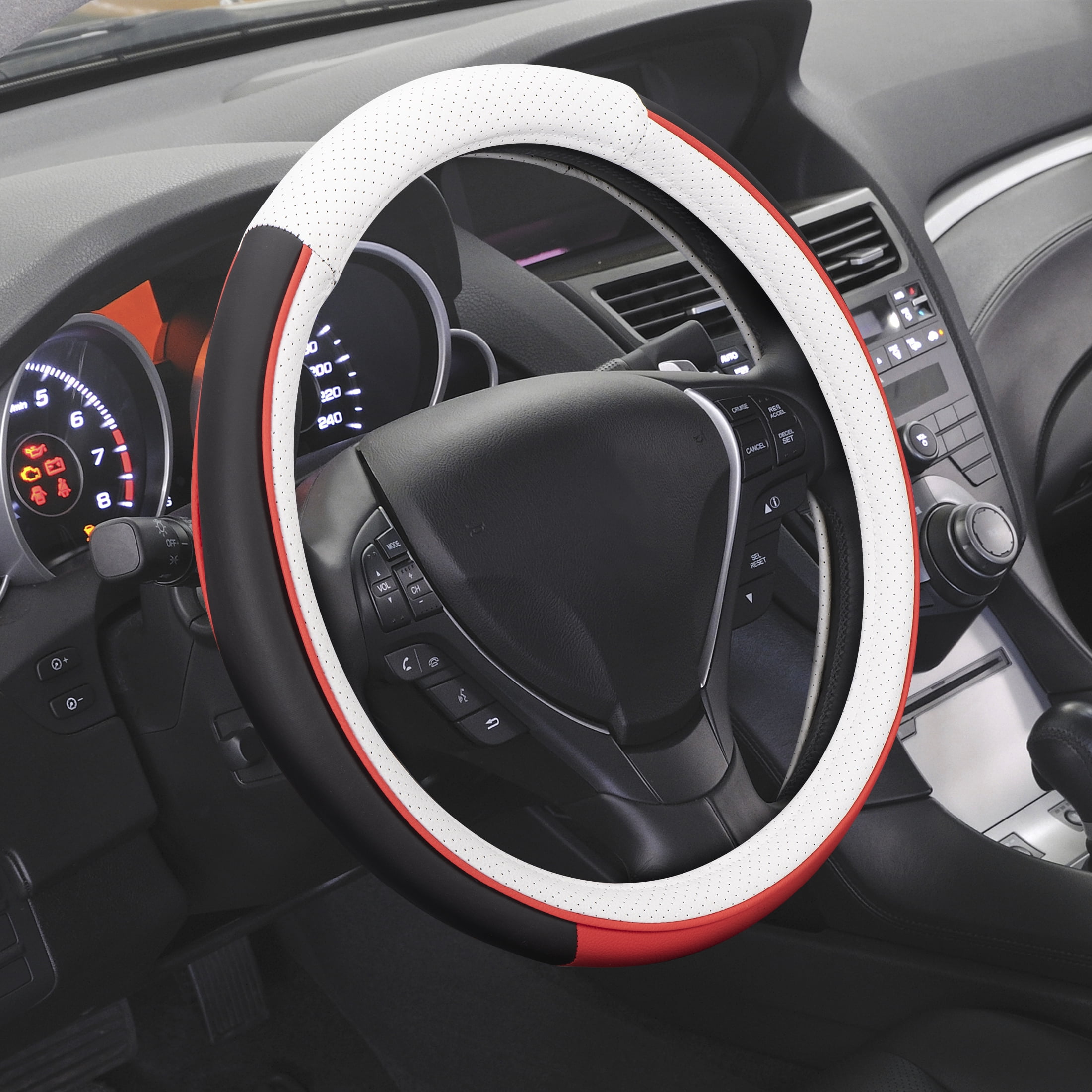 Auto Drive Sport Red Faux Leather Universal Steering Wheel Cover
