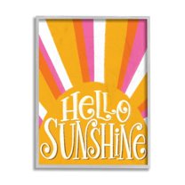 Stupell Industries Hello Sunshine Phrase Yellow Pop Art Stripes Design by Taylor Shannon, 16" x 20", Gray Framed
