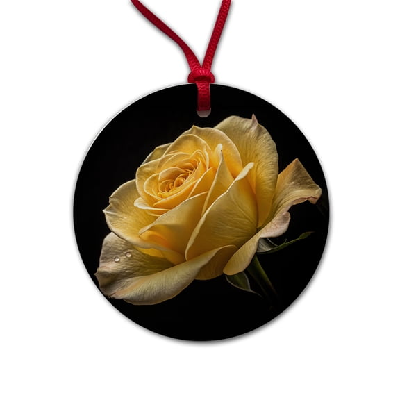 Yellow Rose Christmas Tree Holiday Round Ceramic Ornament