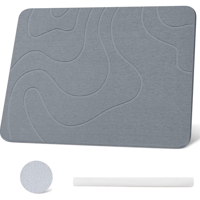 45 * 35cm Tapete de baño de Piedra, Tapete baño de Tierra de Diatomeas, Tapete de diatomita Antideslizante, Fácil de Limpiar, Ultra Absorbente, Secado rápido, para Salón, Ducha (Gris O