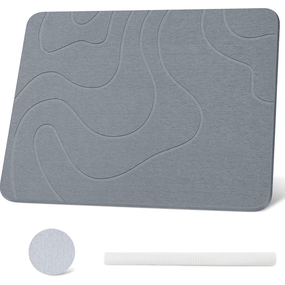 45 * 35cm Tapete de baño de Piedra, Tapete baño de Tierra de Diatomeas, Tapete de diatomita Antideslizante, Fácil de Limpiar, Ultra Absorbente, Secado rápido, para Salón, Ducha (Gris O