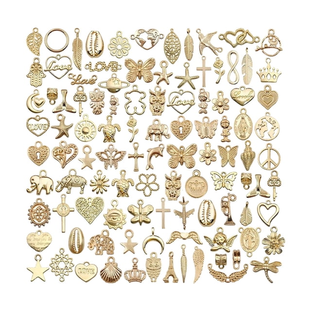 Elodie 200 Pieces Bulk Charms Pendants Jewelry Making Accessories for Findings Gift Gold