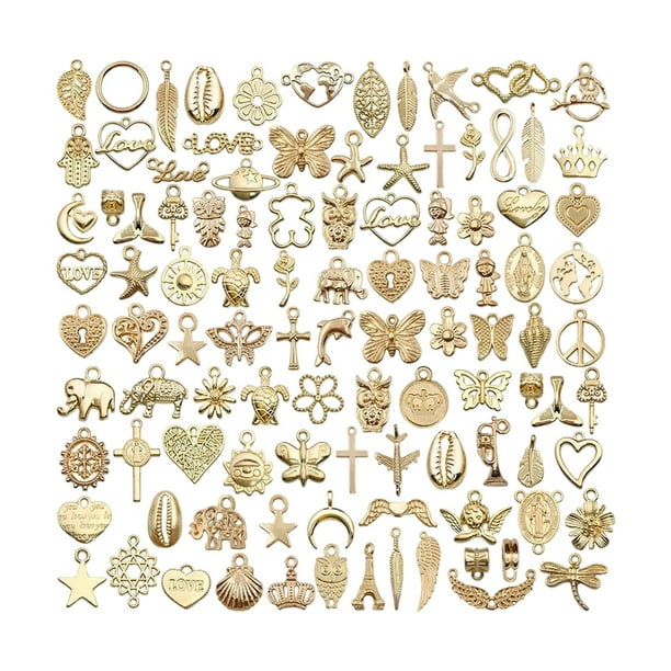 200 piezas de colgantes con dijes variados, pequeños colgantes con orificio para decoración de joyería. Oro