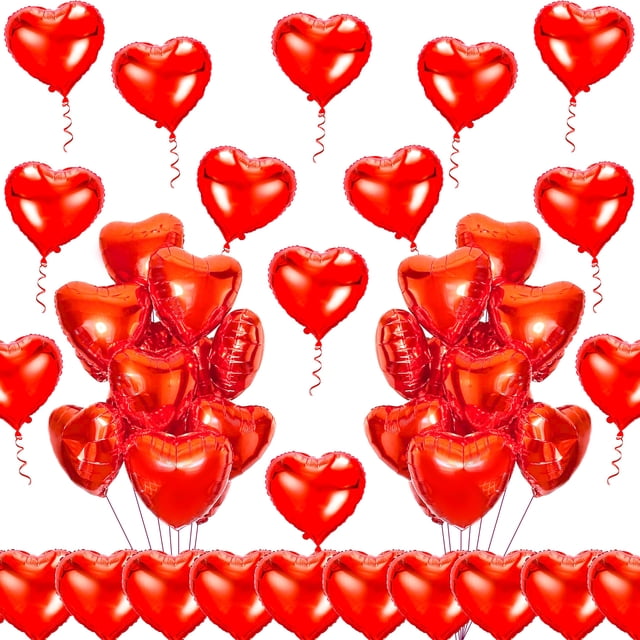 Kit de decoración Kortes con forma de corazón rojo, 50 unidades, 25 cm, lámina