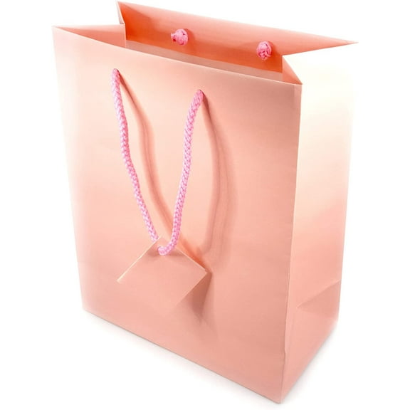 NicePackaging 10 Qty Matte Pink Paper Tote Gift Bags 8in x 4in x 10in For Birthdays/Holidays/Parties/Gifts/Sales/Showers/Special Occasions 4 Sizes