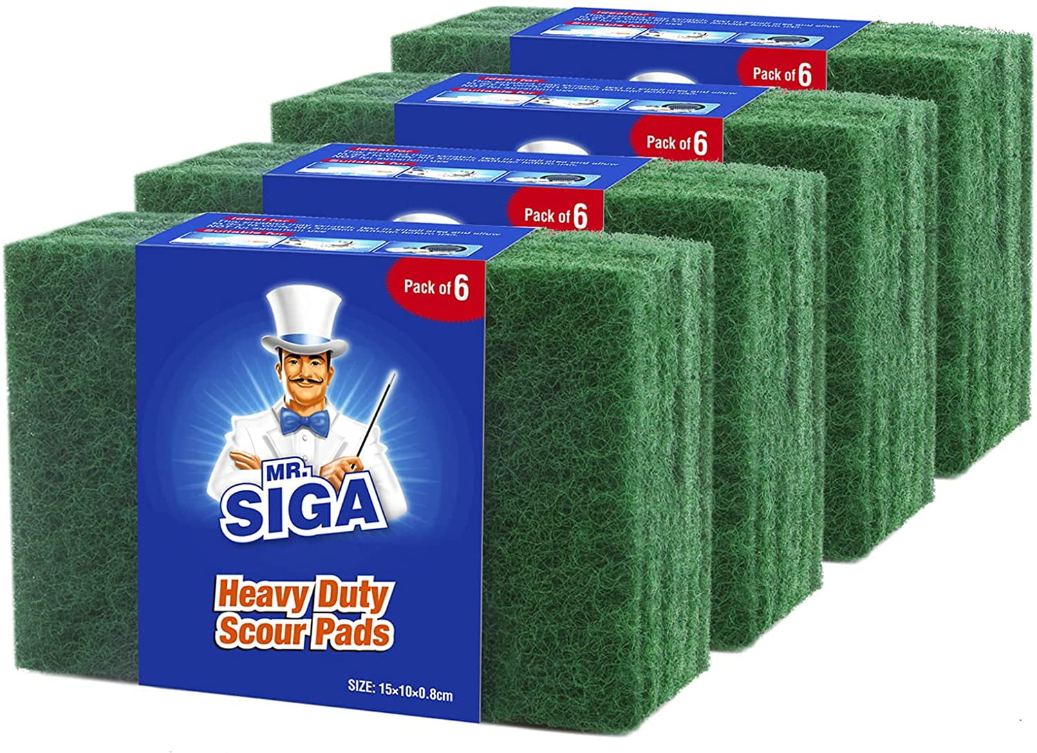 MR.SIGA Heavy Duty Scouring Pads, Household Scrubber for Kitchen, Sink, Dish, 24-Pack, 3.9 x 5.9 inch (10 x 15 cm), Green