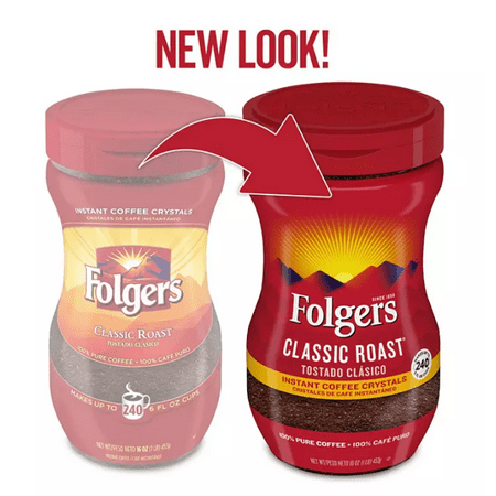 Folgers Instant Coffee Crystals, Classic Roast, 16 Ounce