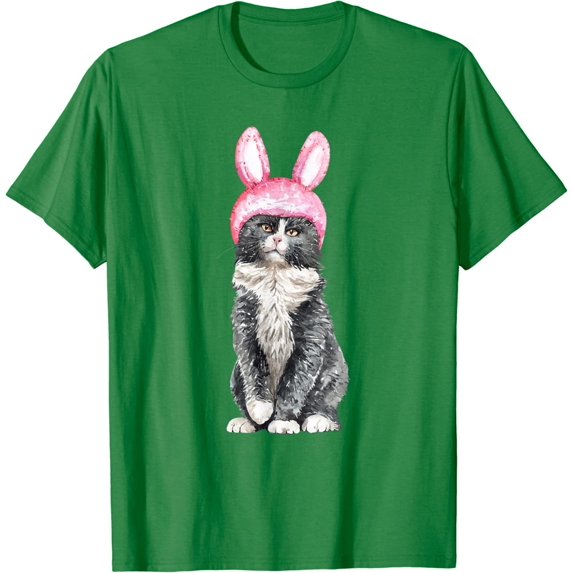 Cute Kitty Cat with Easter Bunny Ears Hat for Men Women Kids T-Shirt