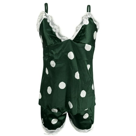 

Women s Sleepwear Women s Suspender Imitation Silk Polka Dot Nightdress Two Piece Pajamas Shorts Suit Womens Pajama Sets