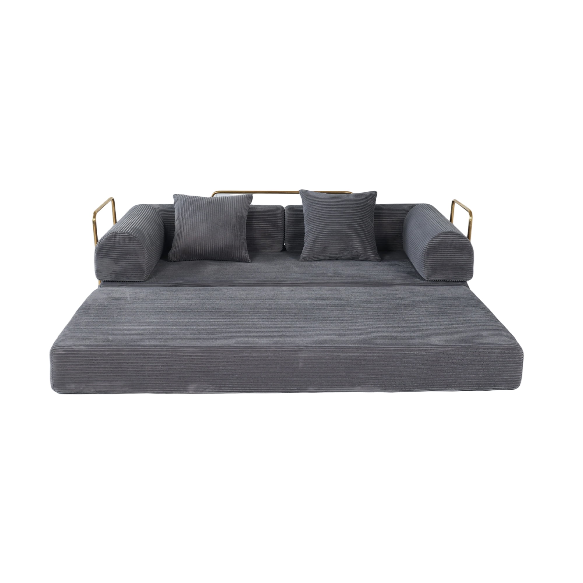 2-in-1 Foldable Sofa Bed 75 Inch Folding Couch Convertible Compressed Sleeper Sofabed Memory Foam Faux Fur Upholstered Cloud Couch Mattress Bed 2 Pillows Grey Ash