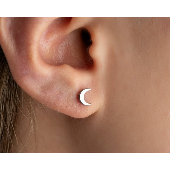 18G Implant Grade Titanium crescent Moon Labret Stud Threadless flatback Tragus Earring Cartilage stud Conch push in Stud flatback (Pair)