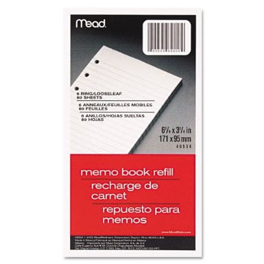 Mead Memo Book Refill, 6 Ring, 3 3/4' x 6 3/4', Pack of 80 Sheets, FBA_46534