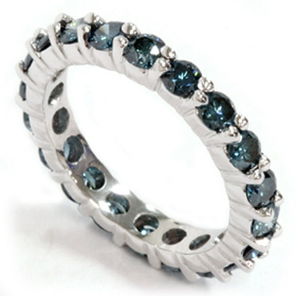 Pompeii 2ct Prong Blue Diamond Eternity Ring 14K White Gold (blue,I1)