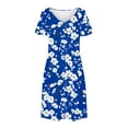 thumbnail image 3 of Uaswgudfs Women's Short Sleeve V-Neck Midi Dress​ - Summer Casual Floral Embellishment & Pockets, Knee-Length Soft Fabric & Versatile Style Dark Blue 2XL, 3 of 7