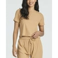 thumbnail image 3 of Real Essentials 2 Pack: Women's Ribbed Knit Cropped Short Sleeve Top with Jogger Sweatpants Lounge Set Sleep, 3 of 6