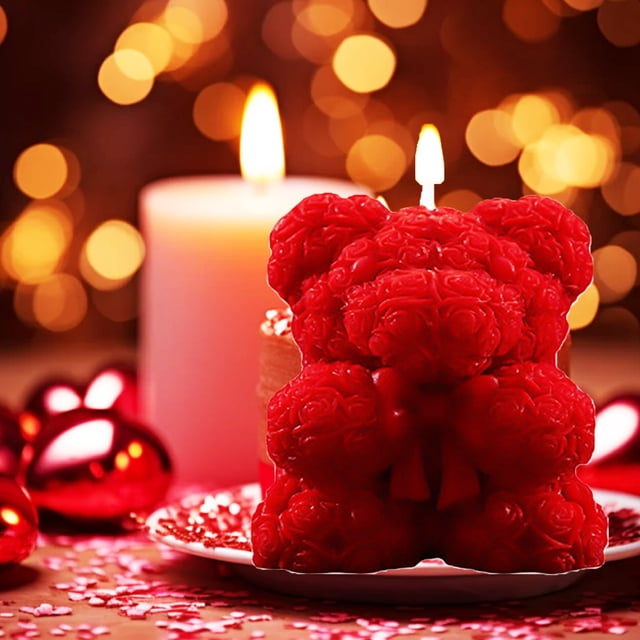 Dvkptbk Scented Candle Valentine's Day Gift Rose Bear Aromatherapy Candle Rose Bear Home Decor Ambient Candle Bow Tie Model Home Decoration