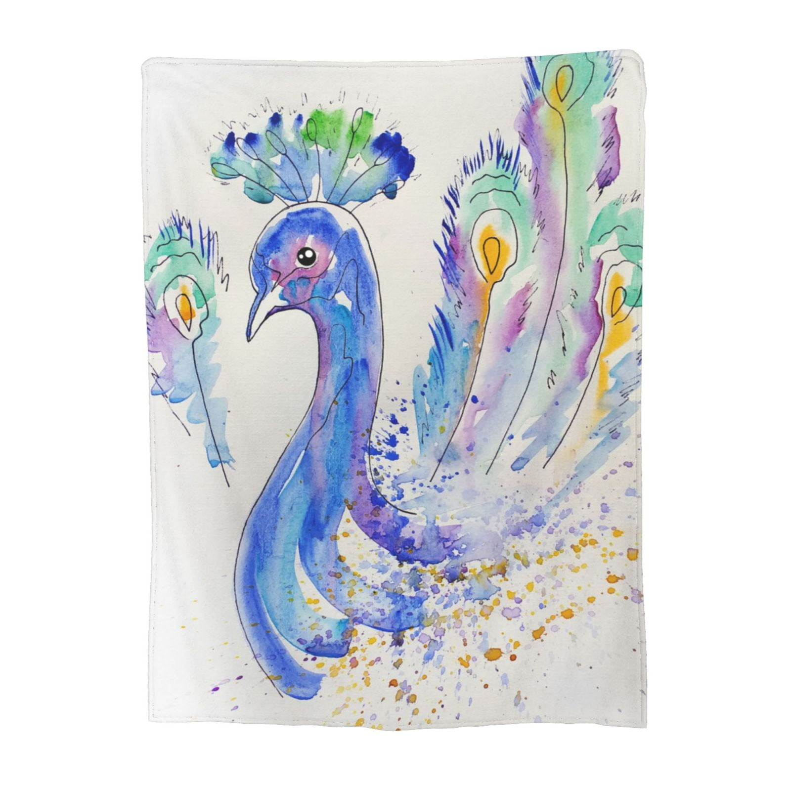 Peacock Watercolor Pattern Throw Blanket, Super Soft AntiPilling
