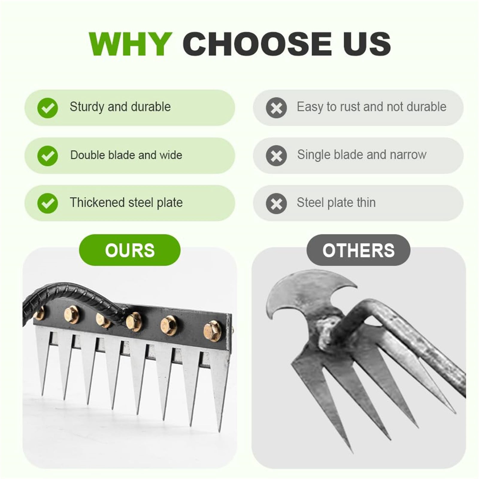 Gnwei 5/6/7/8 Teeth Heavy-Duty Garden Weeder Rakes, Iron Rake for Yard Lawn and Garden Maintenance - Multi-Option Hand Weeder Puller Tool for Gardening and Weed Removal