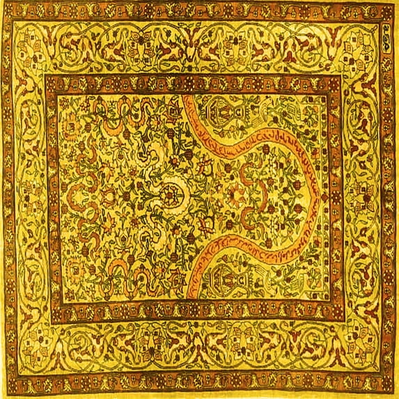 Ahgly Company Machine Washable Indoor Square Animal Yellow Traditional Area Rugs, 7' Square