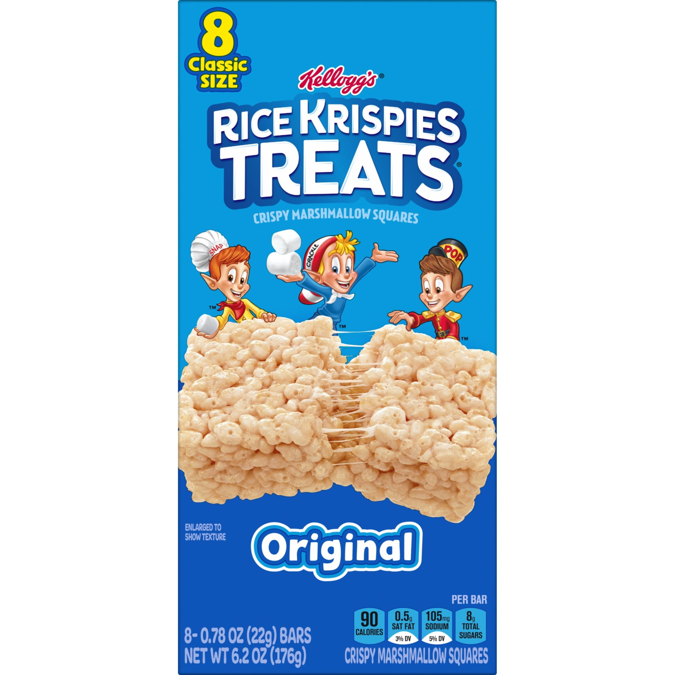 Rice Krispies Treats Original Chewy Crispy Marshmallow Squares, Kids Snacks, 6.2 oz, 8 Count